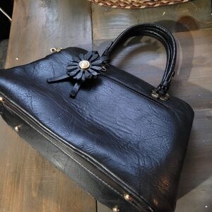 Black Handbag with Flower Detail